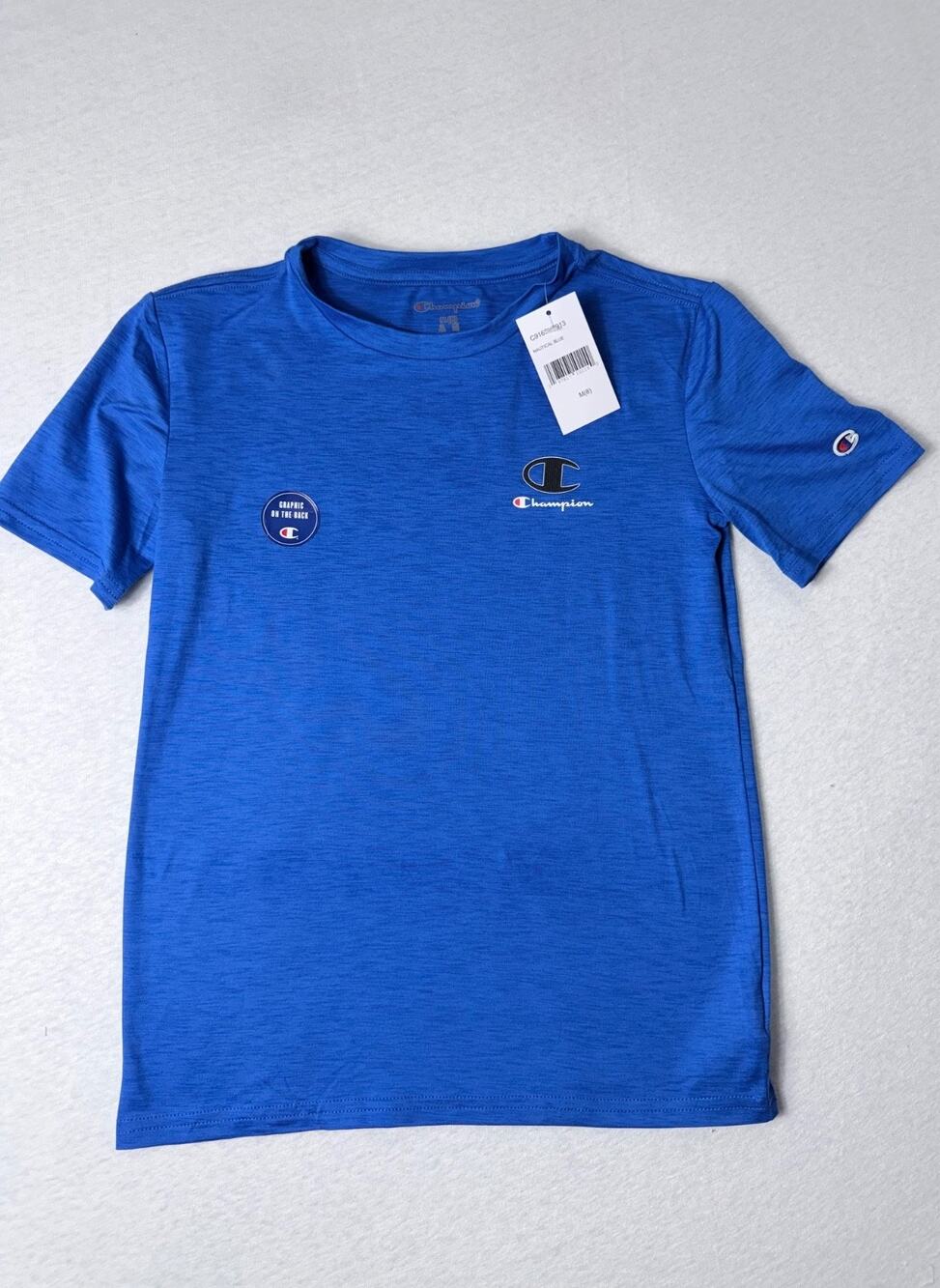 Champion Boy's Standard Fit Logo Graphic Short Sleeve T-Shirt Size M (8) Blue